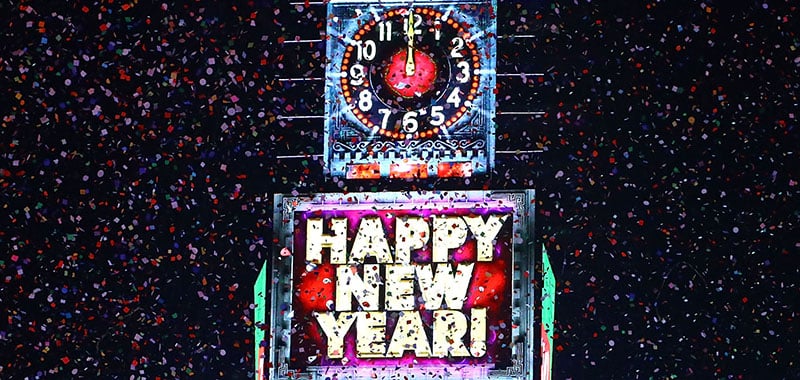 Bola e relógio de Ano Novo na Times Square de Nova York