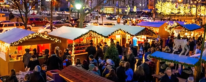 Mercado de Natal no Love Park na Filadélfia