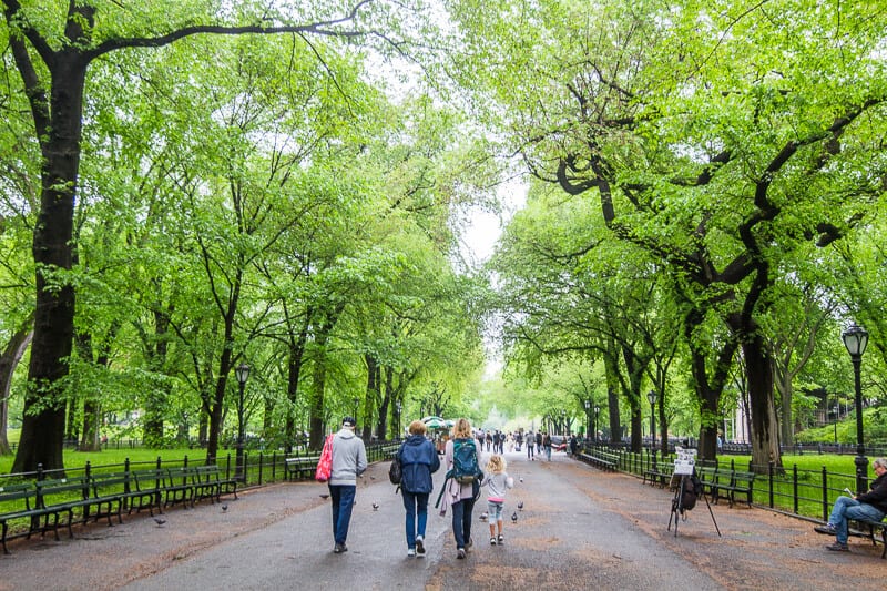 Família andando pelo Central Park em Nova York