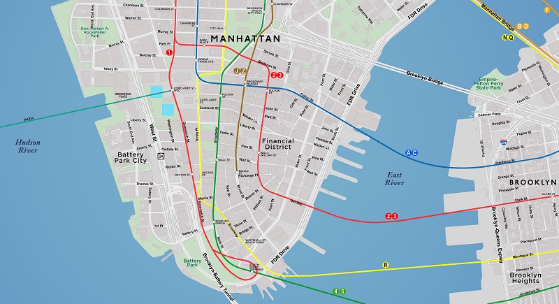 Mapa da região de Lower Manhattan 