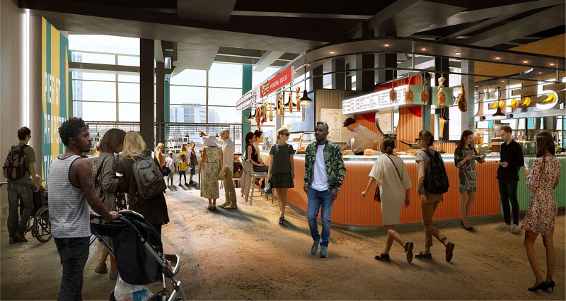 Projeto do novo mercado Food Hall em Nova York