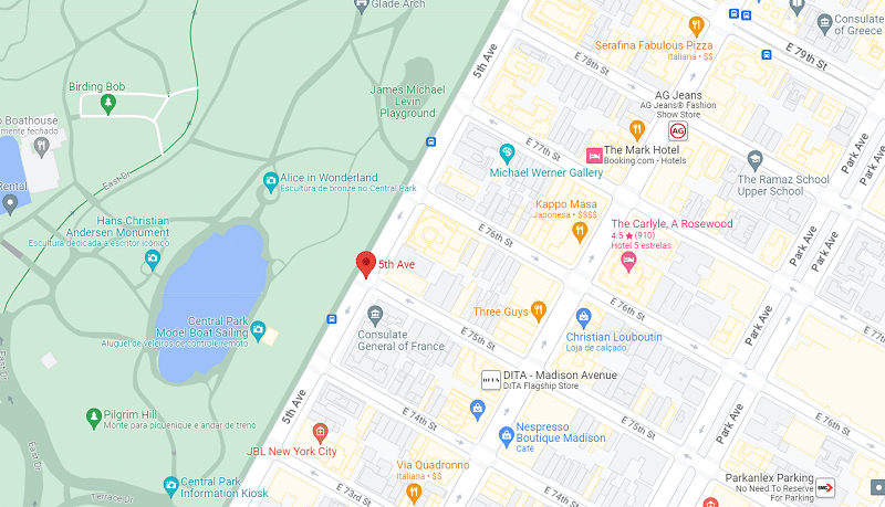 Mapa da 5th Avenue em Nova York