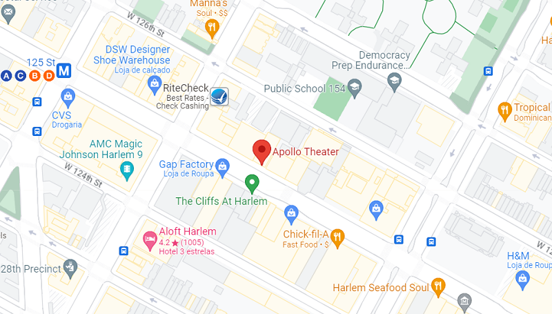 Mapa do teatro Apollo Theater em Nova York