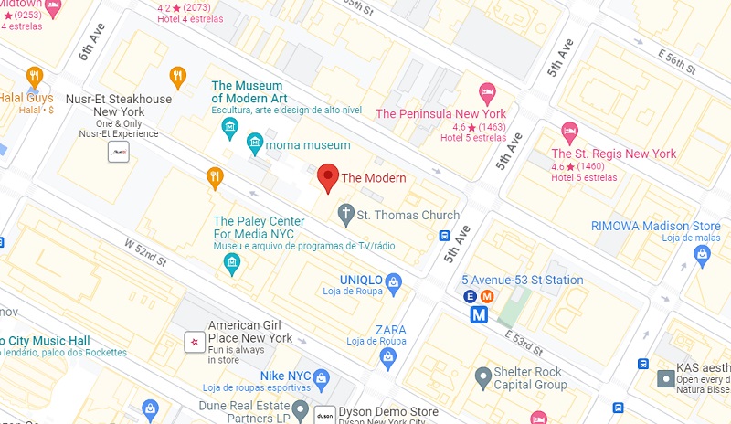 Mapa do restaurante The Modern em Nova York