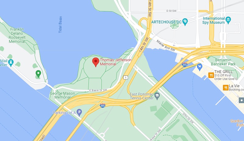 Mapa do Jefferson Memorial em Washington