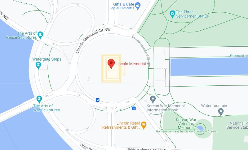 Mapa do Lincoln Memorial em Washington