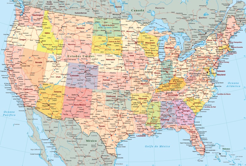 Mapa completo dos Estados Unidos