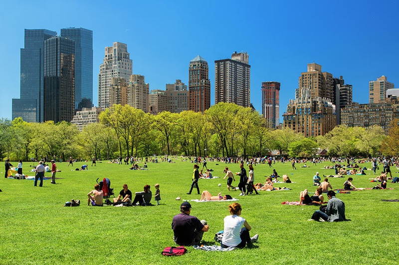 Pessoas curtindo o verão no Central Park em Nova York