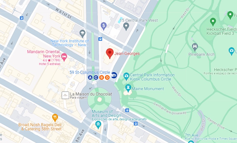 Mapa do restaurante Jean-Georges em Nova York